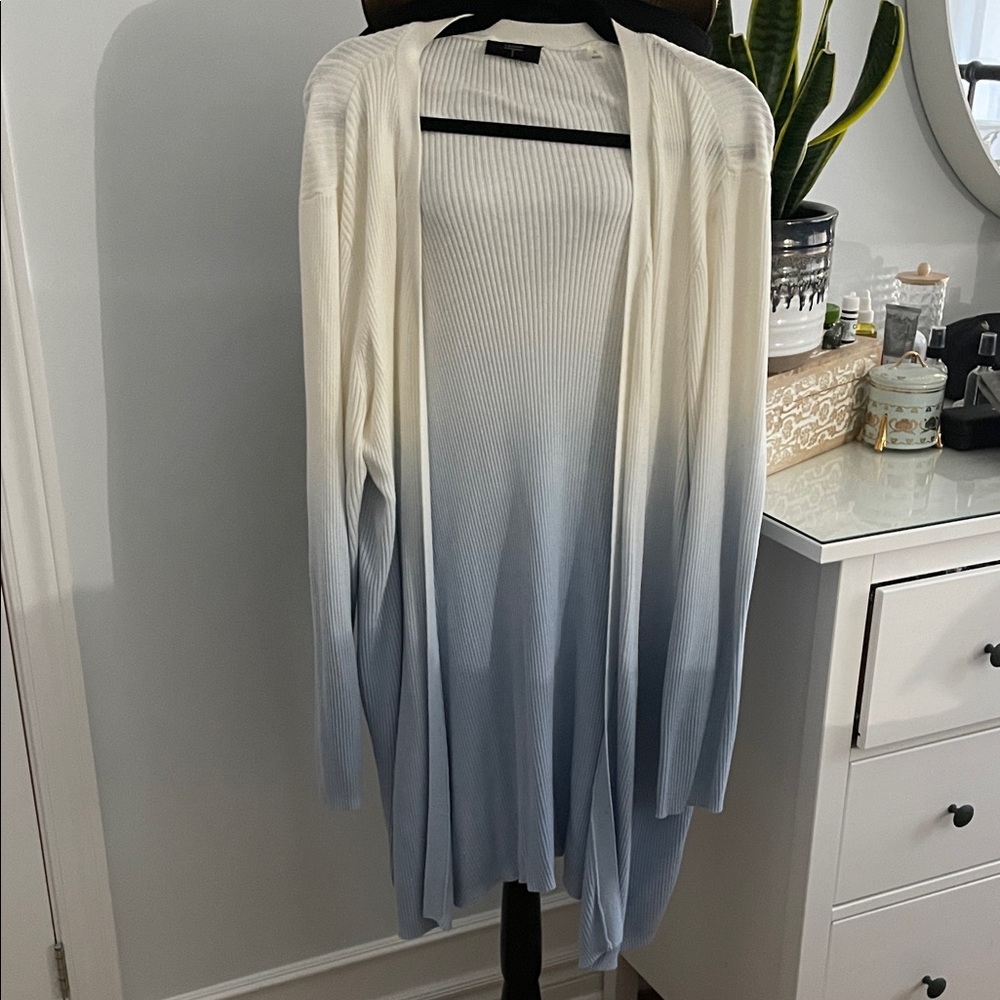 Tahari Blue and White Ombre Cardigan